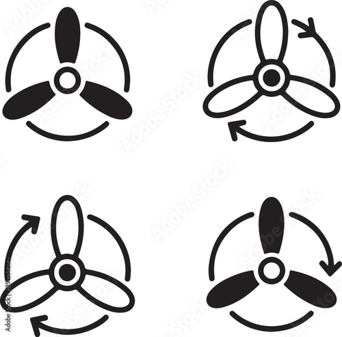 Four views of a propeller rotating in different directions