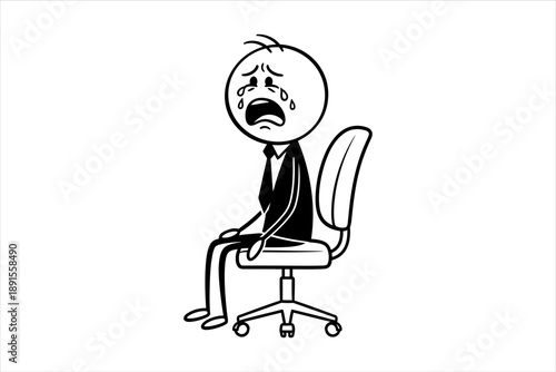 Distressed Businessman Crying on Office Chair, Overwhelmed by Work Stress
