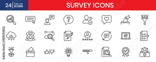 Survey Feedback Checklist And Rating System Thin Line Icon Set