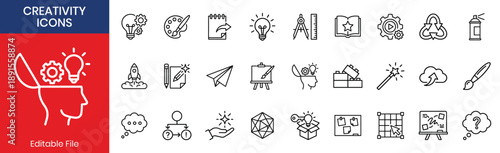 Creativity And Imagination Art Tools Thin Line Icon Set