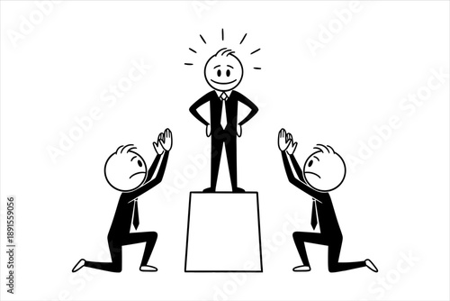 Success and Recognition Leader Standing Tall While Others Kneel in Adoration