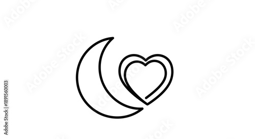 Simple line drawing of a crescent moon and heart on a white background.