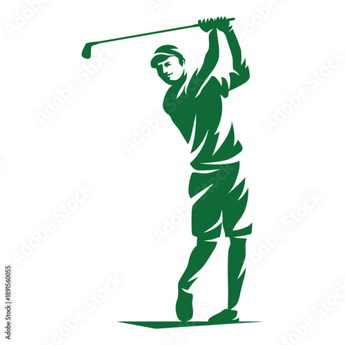 Dynamic golfer swinging golf club vector illustration
