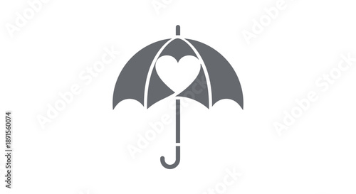 A gray umbrella icon with a white heart on a clean white background, conveying protection and love.
