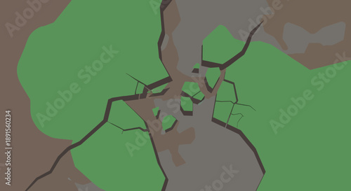 Fractured Terrain: An abstract depiction of fissures and fractures in the earth, revealing layers of texture and color, inviting contemplation on geological processes.