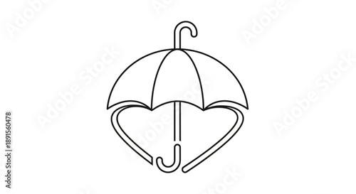 Line drawing of a heart-shaped umbrella on a white background with simple black lines.