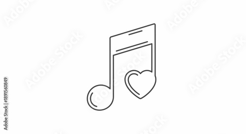 A simple line drawing of a musical eighth note with a heart on a white background in a minimalist style.