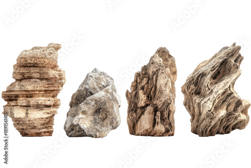 Four stacked, natural-looking rocks in various shades of beige and light brown, showing layered and textured surfaces