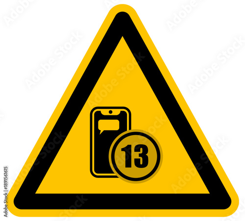 Vector de límite de edad de 13 años para aplicaciones de mensajería y redes sociales con icono de mensaje y smartphone para protección de niños y cumplimiento de leyes digitales