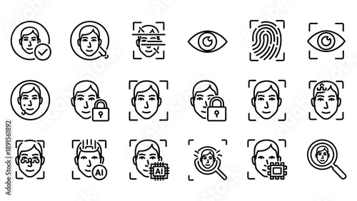 Collection of Simple Line Art Face Icons.