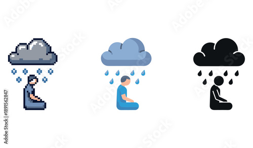 Emotional states in three illustrated styles: pixel, flat, silhouette art