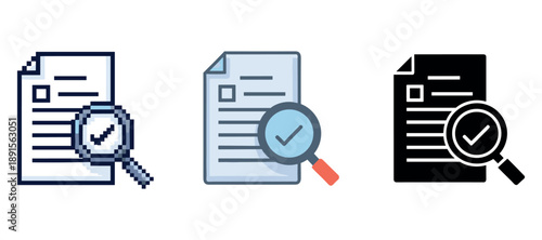 Document review icons with magnifying glass and checkmark