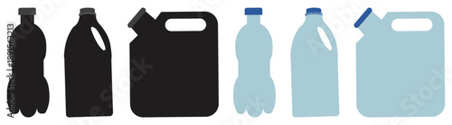 Plastic Beverage Containers Silhouette Icon Set.