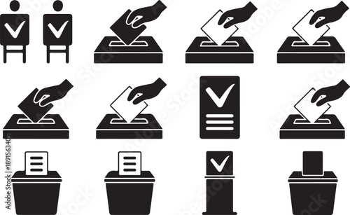 Voting process sequence with ballot boxes and checks