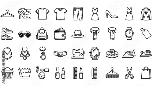 Collection of Simple Line Clothing Icons.