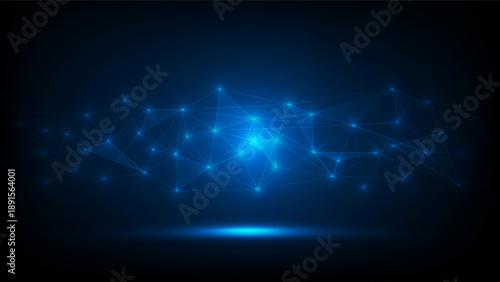 Abstract blue digital technology background with glowing nodes and connecting lines, data communication, AI, blockchain and futuristic innovation for business and science concepts, Vector illustration