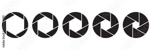 Camera Shutter and Lens Aperture Icon Set, Diaphragm Iris Symbols with F-Stop Variations, Photography 
Vector Illustration Isolated on White Background