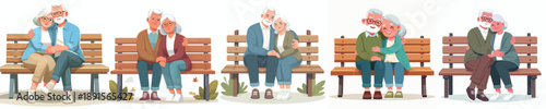 vector of a old couple hugging on a park bench