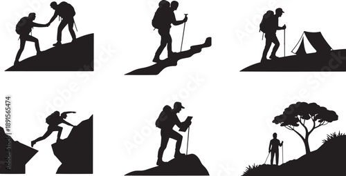 Hikers on Mountain Trails with Camping and Navigation