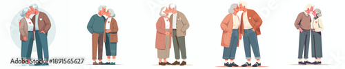 vector of standing old couple kissing passionately on valentine's day