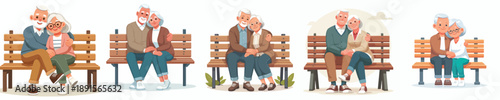 vector of a old couple hugging on a park bench