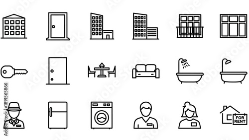 Collection of Simple Line House Icons.