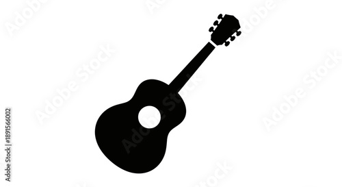 Black Acoustic Guitar Silhouette Isolated on White Background