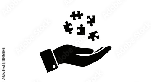 Hand Holding Puzzle Pieces Isolated on White Background
