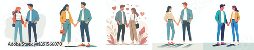 vector of a couple holding hands while looking into each other's eyes lovingly on Valentine's Day
