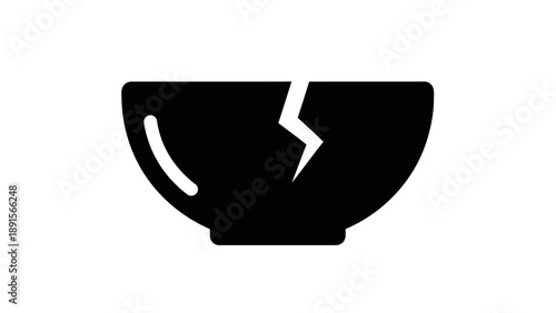 Broken Black Coffee Cup with Crack Isolated on White Background