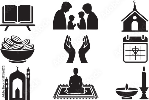 Religious Symbols Icon Set for Spiritual and Family Life