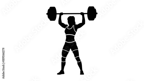 Strong Woman Lifting Barbell Silhouette Fitness Illustration vector icon