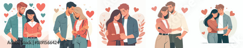 Vector half body of couple hugging each other affectionately on Valentine's Day