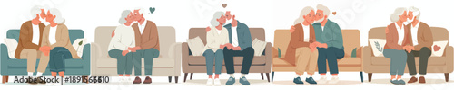 vector of a old couple kissing passionately on the sofa on Valentine's Day
