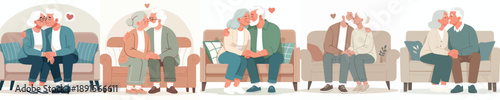 vector of a old couple kissing passionately on the sofa on Valentine's Day