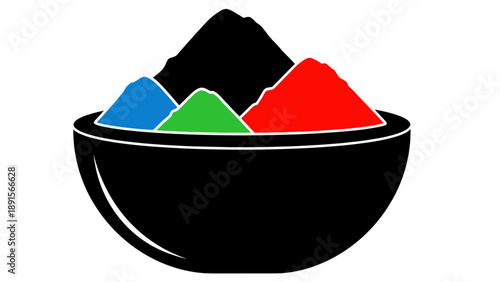 Black Bowl with Colorful Powder Isolated on White