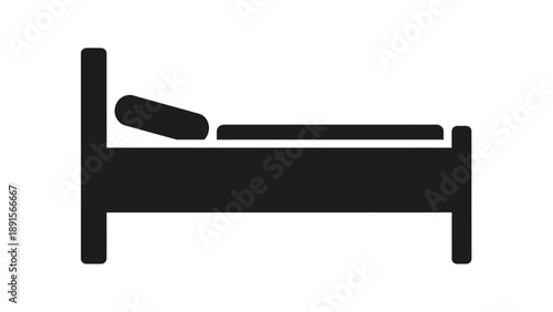 Black Bed Silhouette Isolated on White Background