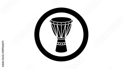 Djembe Drum Icon in Black Circle Isolated on White