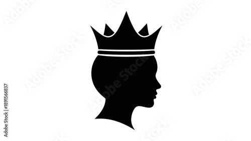 Royal Queen Silhouette with Crown Isolated on White Background