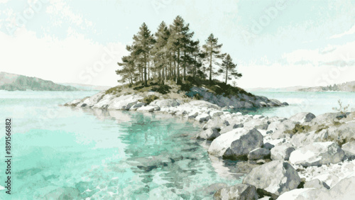 Lake Pines Pines by the isolated watercolor vector illustration svg