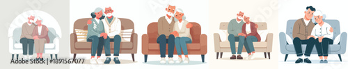 vector of a old couple hugging on a sofa