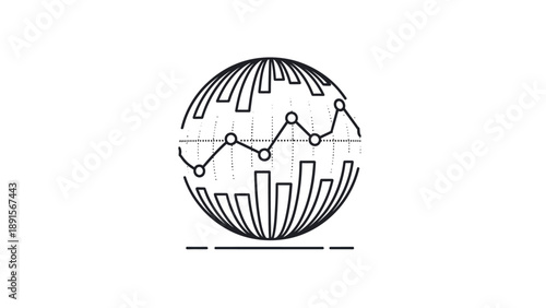 Modern line icon depicting global data analytics, worldwide connectivity, and international information exchange. The globe combined with chart lines represents global business intelligence, data netw