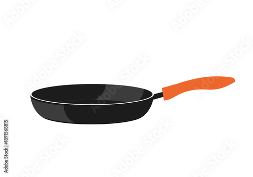 Black Frying Pan with Orange Handle.
