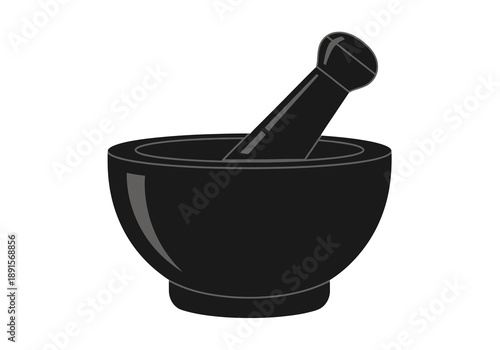 Black Mortar and Pestle Illustration.