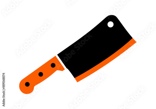 Black Meat Cleaver with Orange Handle.