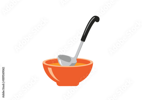 Orange Bowl with Metal Serving Ladle.