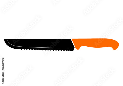 Orange Handled Serrated Kitchen Knife Illustration.