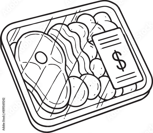 Packaged meat tray supermarket line icon vector illustration