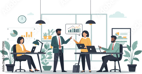 Business Team Discussion Flat Vector Illustration