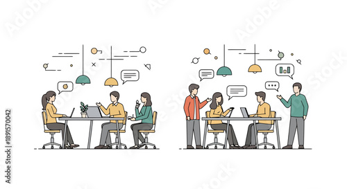 Business Meeting Collaboration Discussions Teamwork Office Environment People Working Together on Laptops and Projects